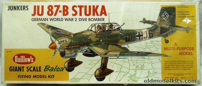 Guillows Junkers Ju-87 B Stuka Dive Bomber - 34 Inch Wingspan For RC / Control Line / Free Flight, 1002 plastic model kit